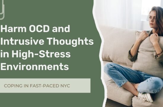 Person experiencing anxiety and intrusive thoughts while walking through New York City, illustrating the impact of Harm OCD in a fast-paced urban environment.