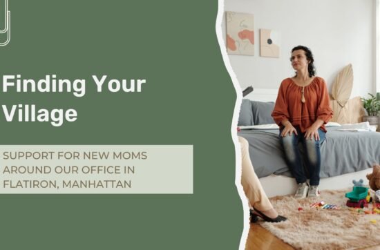 New mother meeting with other moms in Flatiron Manhattan while spending time with young children in a family-friendly community space