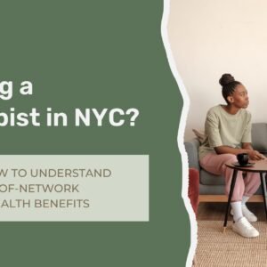 Person searching for a therapist in NYC while reviewing mental health and therapy options in a modern New York City setting.