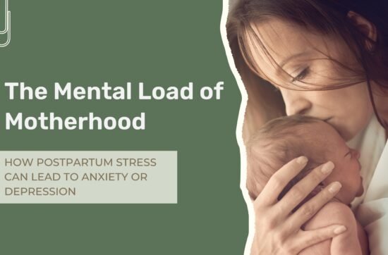 New mother holding her baby while managing the emotional and mental load of postpartum motherhood in NYC