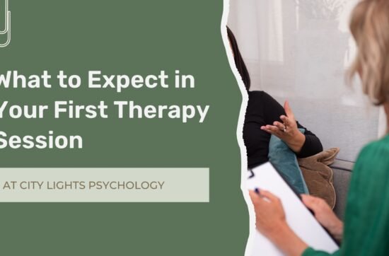 Client attending a first therapy session with a psychologist at City Lights Psychology in NYC